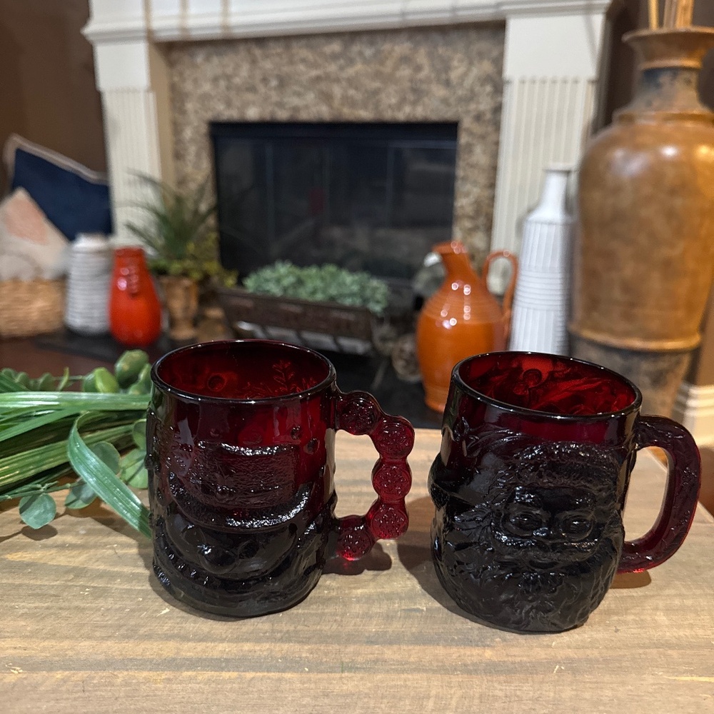 2 Vintage Arcoroc Ruby Santa Mug